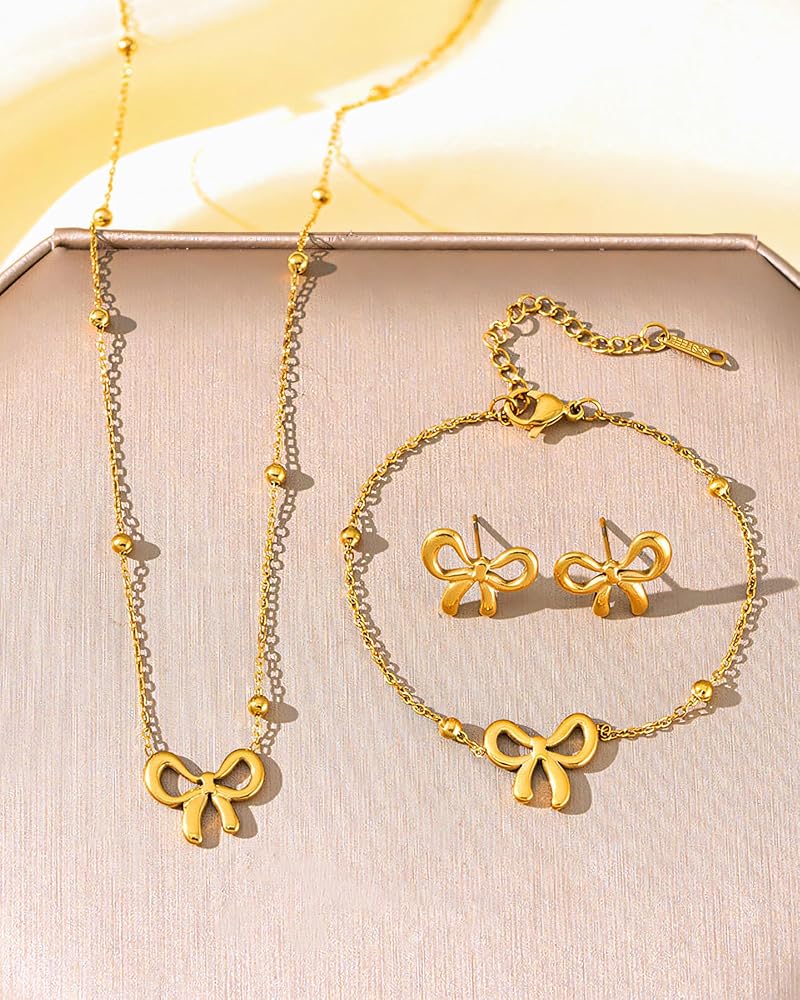Bow Jewelry Set — Necklace, Earrings & Bracelet 🎀