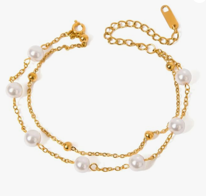 Double-Layer Pearl & Ball Bracelet