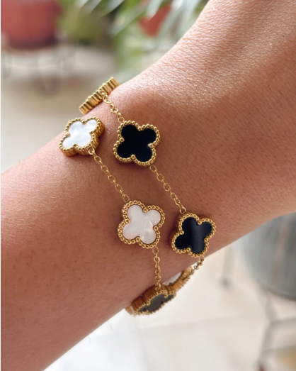Black & White Clover Flip Bracelet